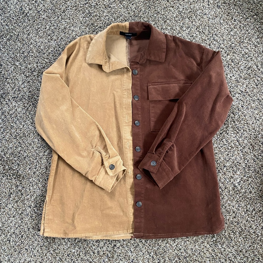 tan and brown corduroy button up jacket